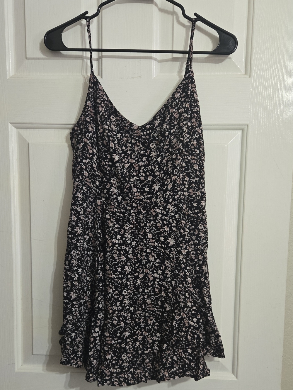 Blush Black Floral Spaghetti Strap Dress with Cream Print